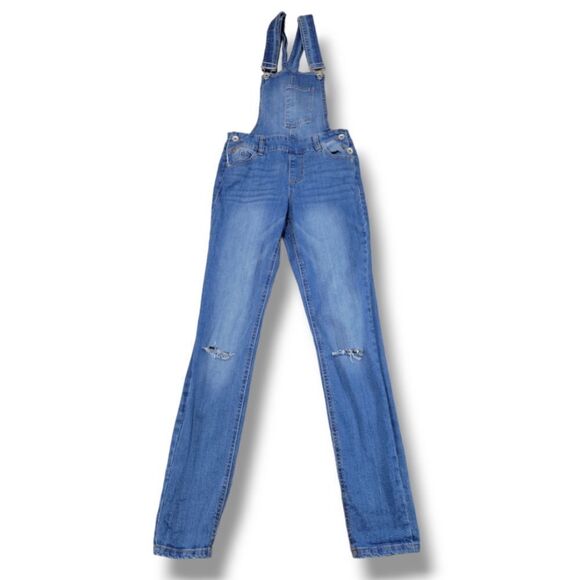 Dollhouse Overall Jeans Size 1 Denim Overalls Skinny Jeans Ankle Distressed Blue - Picture 1 of 6